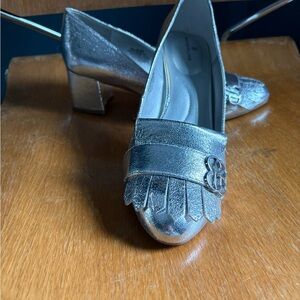 Bandolino Silver Fringe Heels with Block Heel